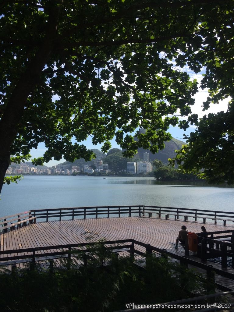 Comecei na lagoa Rodrigo de Freitas e fui até a praia do Leblon e retornei para Lagoa por esse lado do deck